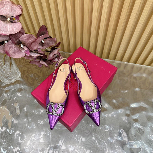 VT Slingback Flat Purple Snake-grain Leather