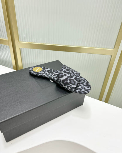 CARLYLE SLIDES IN LEOPARD GROSGRAIN BLACK WHITE