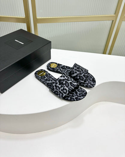 CARLYLE SLIDES IN LEOPARD GROSGRAIN BLACK WHITE