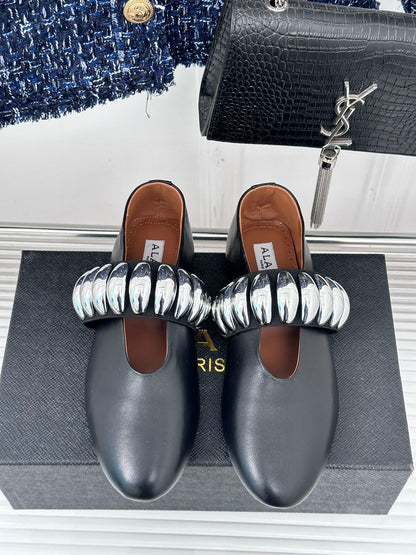 ballet flat silver jewel black lambskin