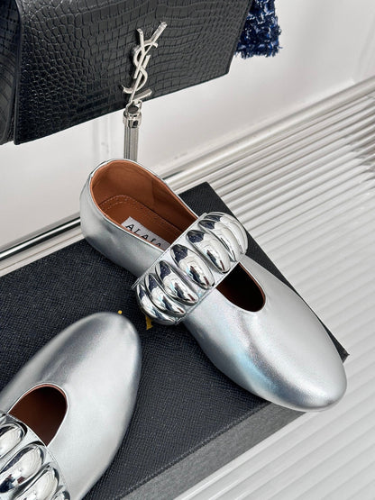 Alaia 25 Mary Jane Jewel Ballet Flats Silver Calfskin 293243