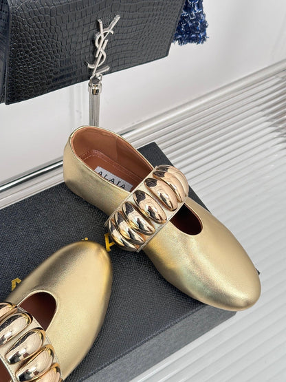 Alaia 25 Mary Jane Jewel Ballet Flats Gold Calfskin 293245