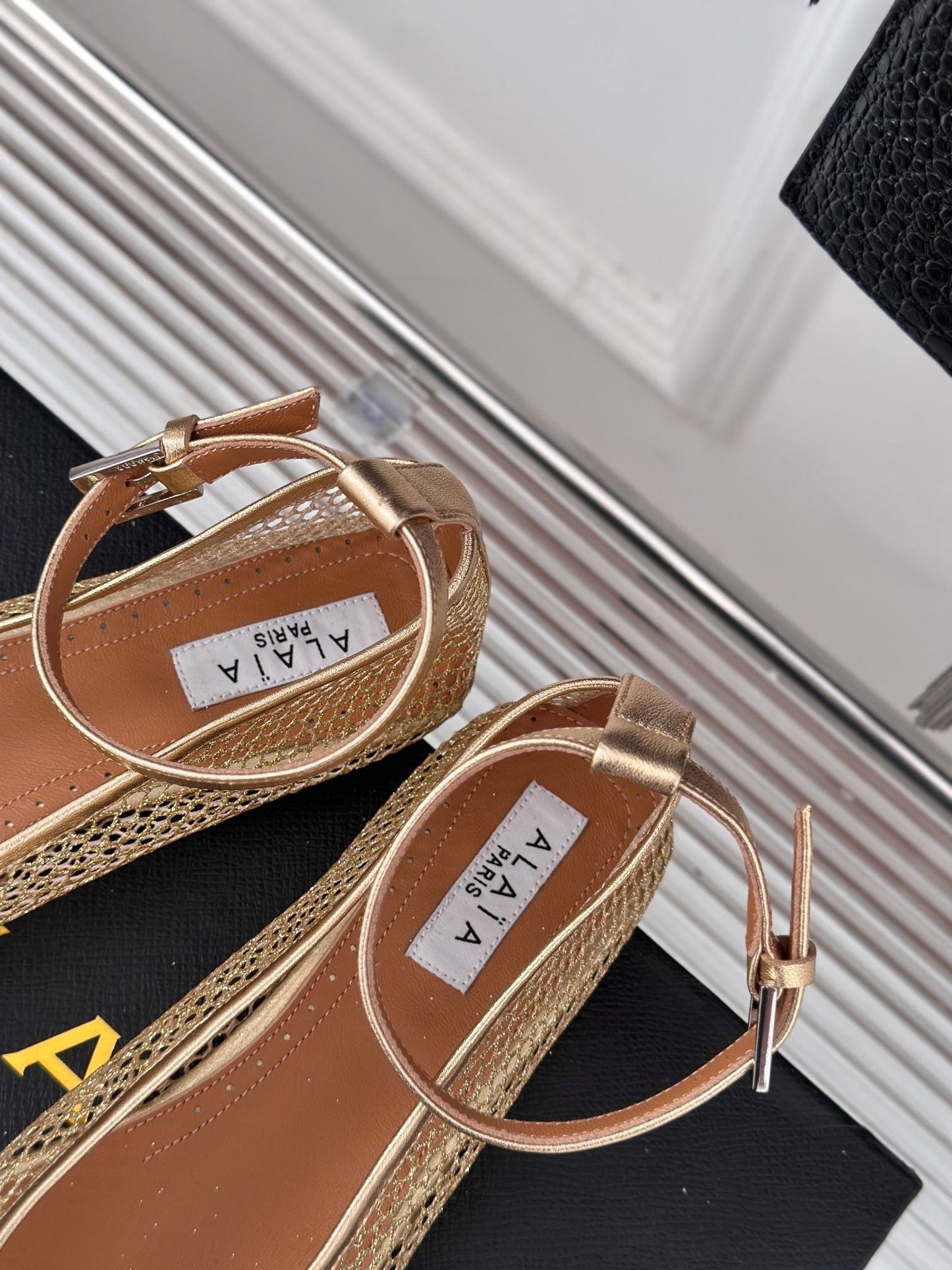 Alaia Mary Jane Ballet Flat Gold Lambskin 293237