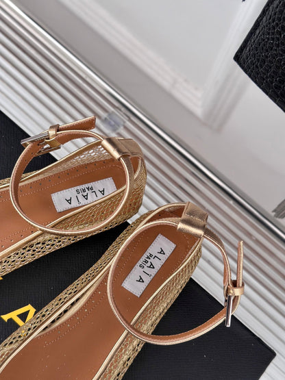 Alaia Mary Jane Ballet Flat Gold Lambskin 293237