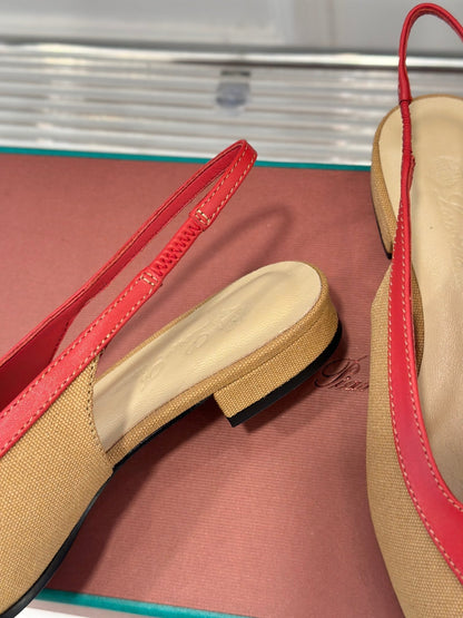 LP Rebecca Slingbacks In Mustard Brown Mix Red Cotton Fabric And Lambskin 989414