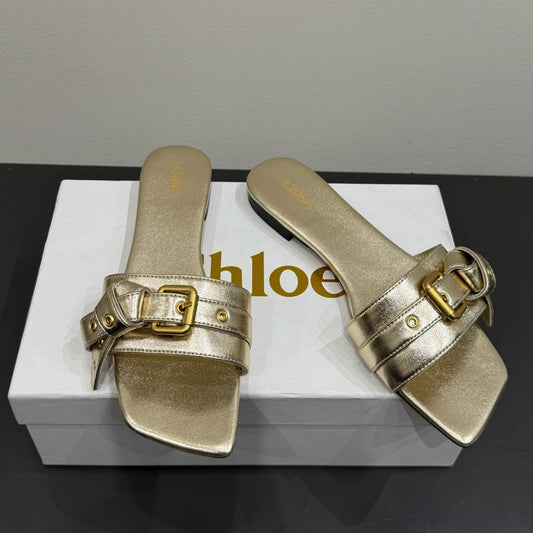Loewe 25 Bow Metal Buckle Slide Gold Cowhide