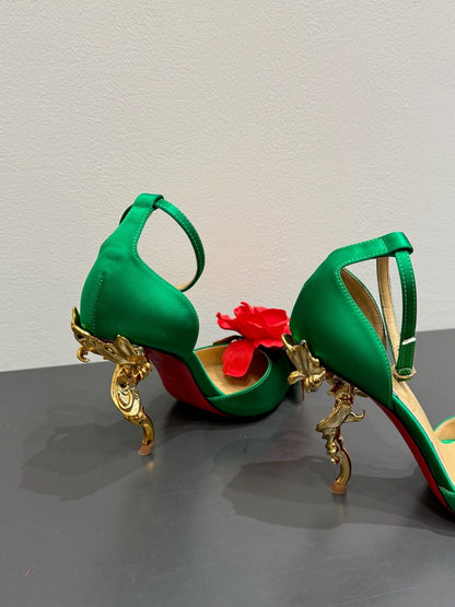 CC 25 Flower Rose Pumps Green Silk 337165