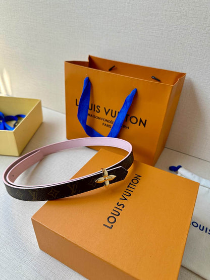 LV Flowergram 20mm Reversible Belt Pink Brown Calfskin
