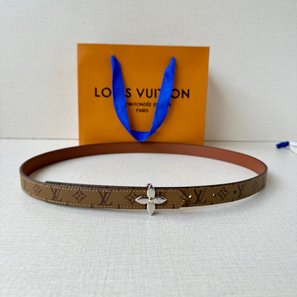 LV Flowergram 20mm Reversible Belt Brown Calfskin