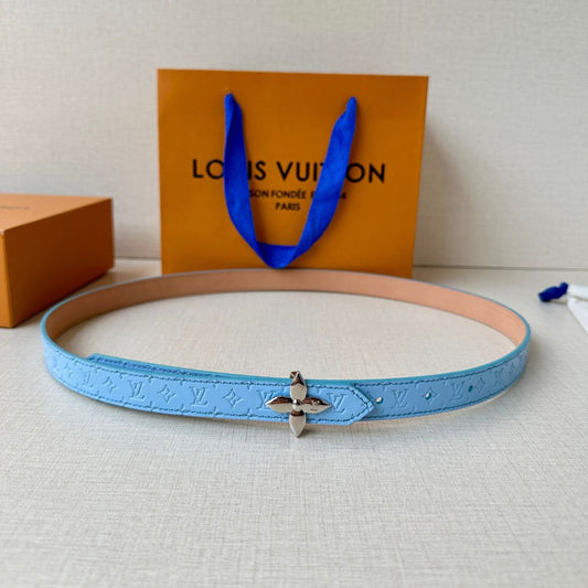 LV Flowergram 20mm Reversible Belt Beige Blue Calfskin