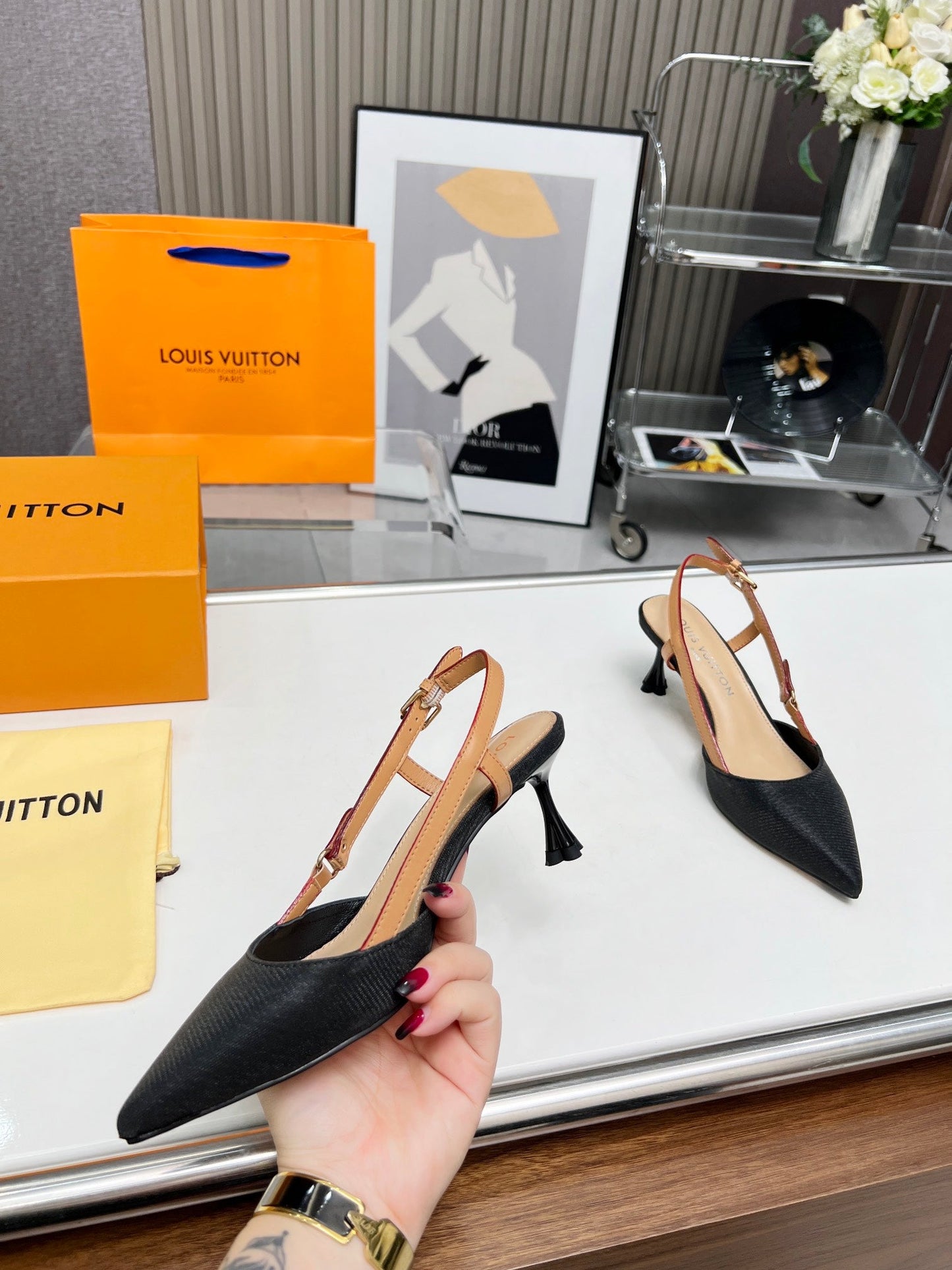 LV Blossom Slingback Pump 55mm Black Embroidered fabric 218285