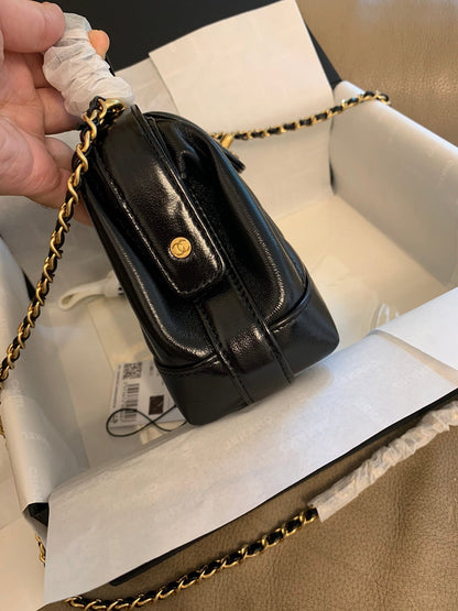 CC 24A 18cm Top Handle Mini Bag Black Lambskin