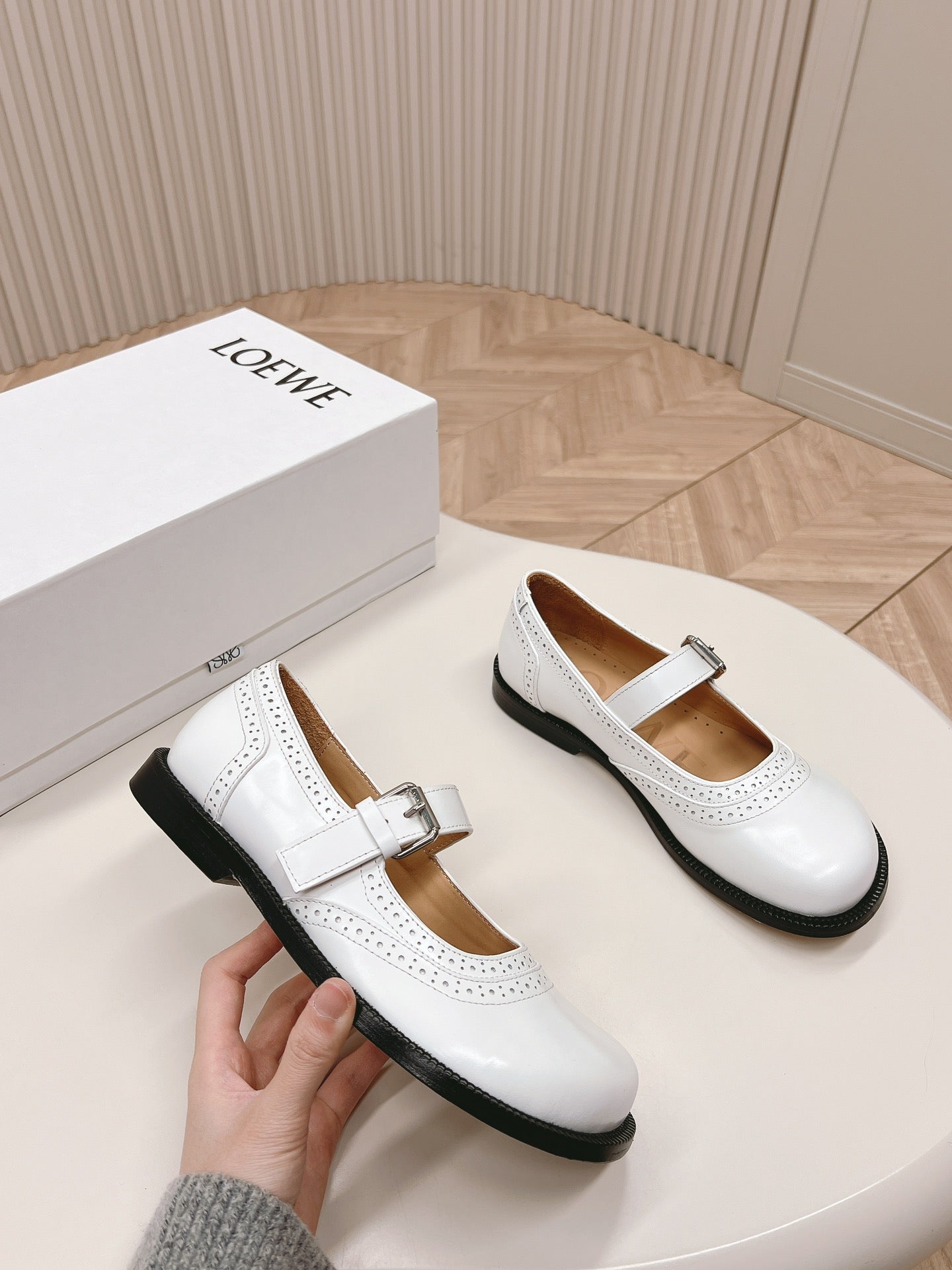 Loewe Campo Mary Jane Ballet Flat White Cowhide