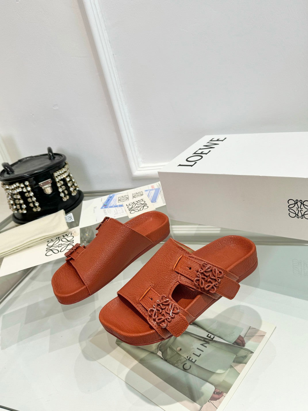 Loewe Ease Leather Slide Brown Sheepskin