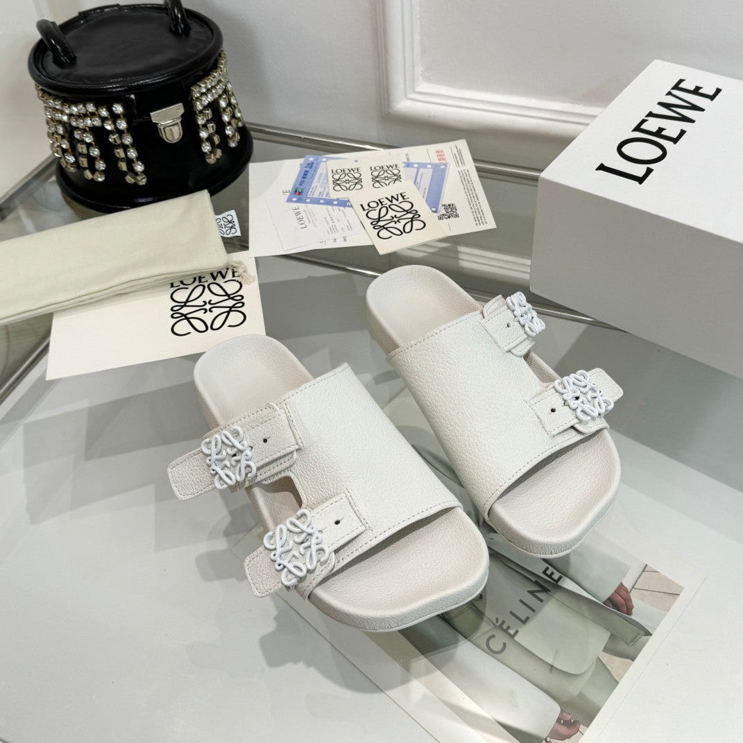 Loewe Ease Leather Slide White Sheepskin