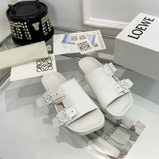 Loewe Ease Leather Slide White Sheepskin