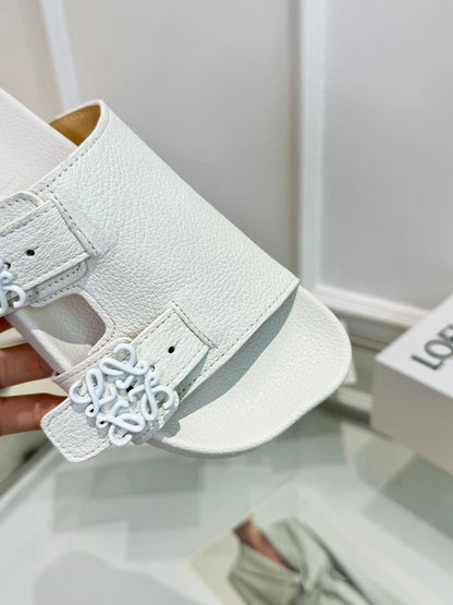 Loewe Ease Leather Slide White Sheepskin