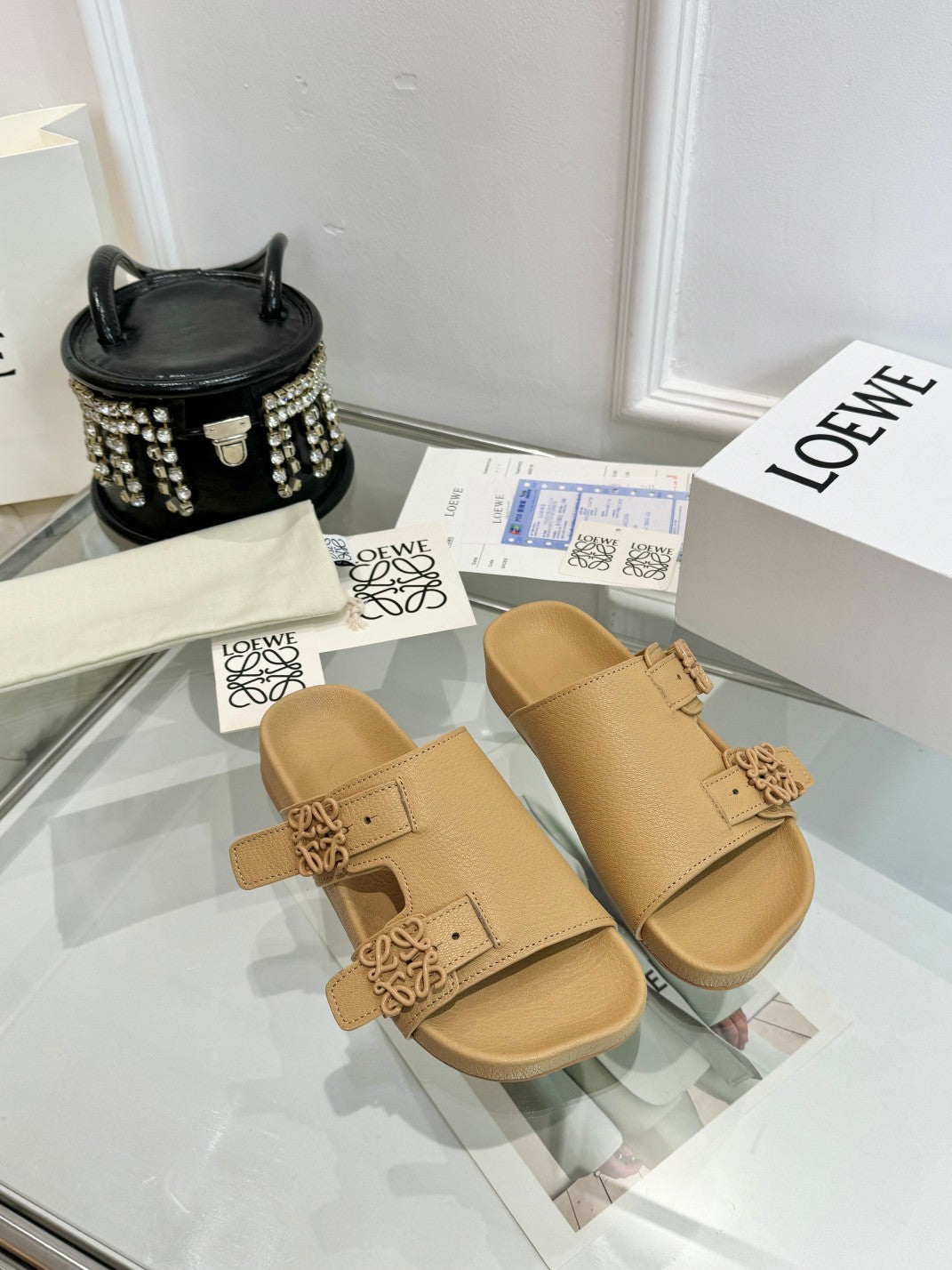 Loewe Ease Leather Slide Beige Sheepskin 246541