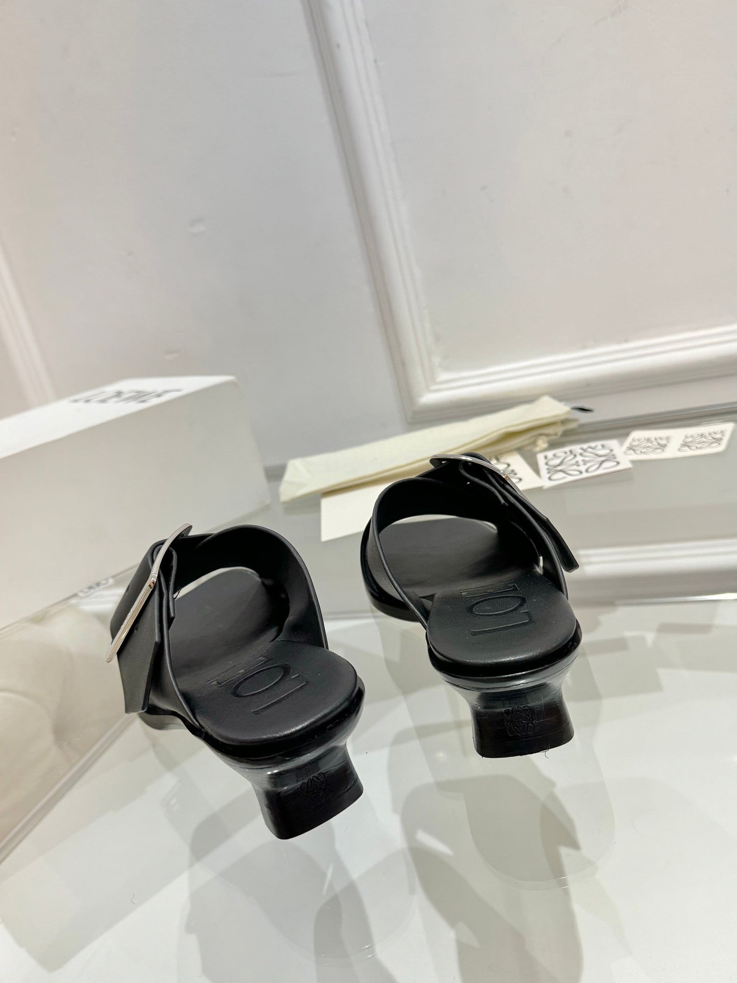 Loewe Petal Belt Mule Black Cowhide 246575