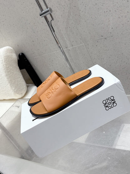 Loewe 25 flat slippers camel calfskin