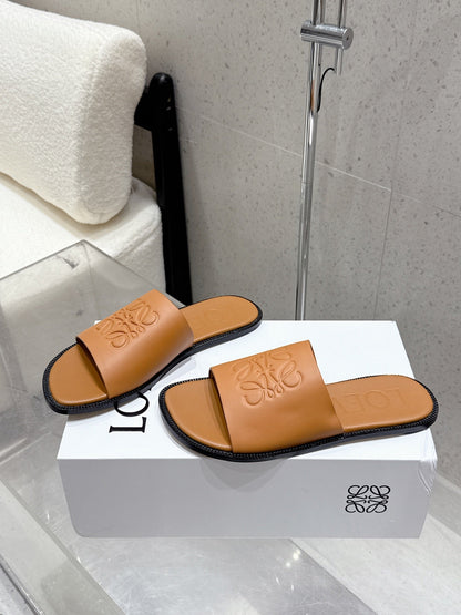 Loewe 25 flat slippers camel calfskin