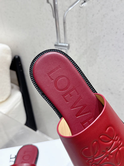 Loewe 25 flat slippers dark red calfskin