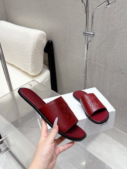 Loewe 25 flat slippers dark red calfskin