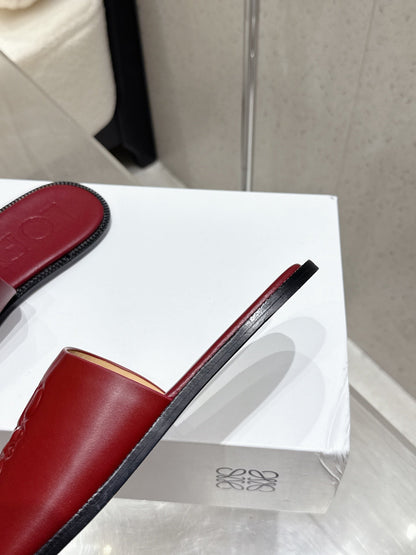 Loewe 25 flat slippers dark red calfskin