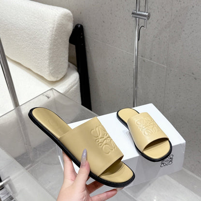 Loewe 25 flat slippers beige calfskin