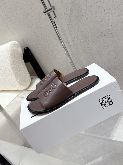 Loewe 25 flat slippers dark brown calfskin