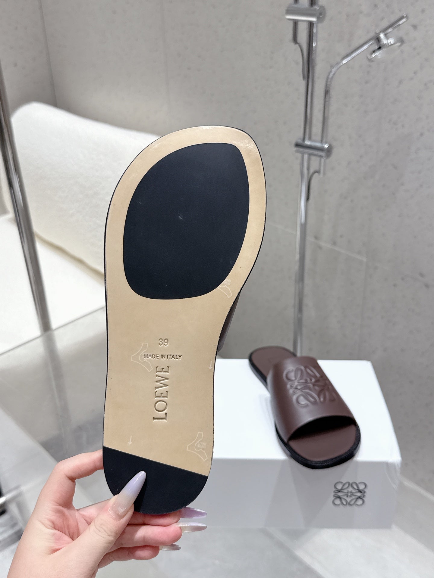 Loewe 25 flat slippers dark brown calfskin