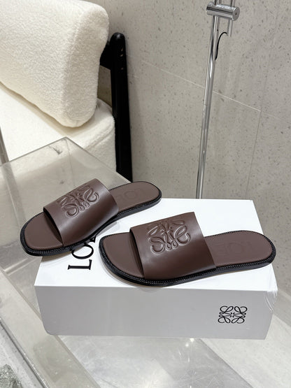 Loewe 25 flat slippers dark brown calfskin