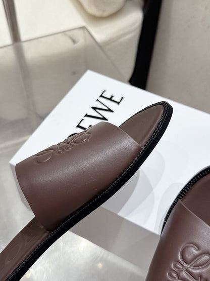 Loewe 25 flat slippers dark brown calfskin