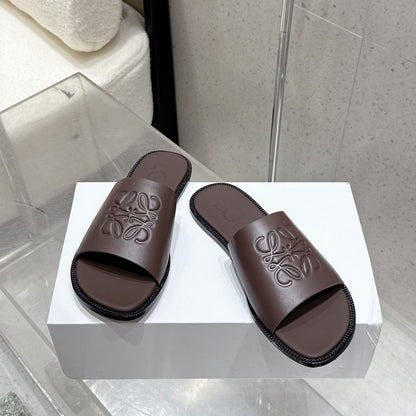 Loewe 25 flat slippers dark brown calfskin