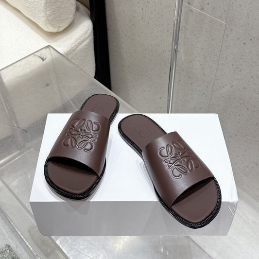 Loewe 25 flat slippers dark brown calfskin