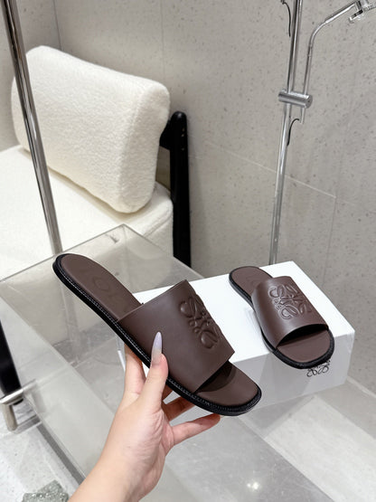 Loewe 25 flat slippers dark brown calfskin