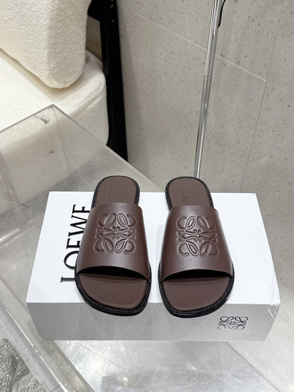 Loewe 25 flat slippers dark brown calfskin