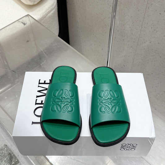 Loewe 25 flat slippers vibrant green calfskin