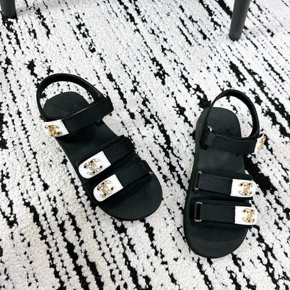 CC 25 Dad Sandals Black White Fabric Leather 300168