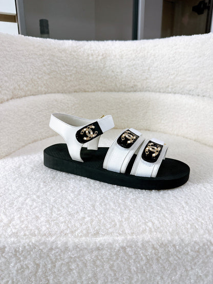 CC 25 Dad Sandals White Fabric Leather 300170