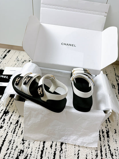 CC 25 Dad Sandals White Fabric Leather 300170