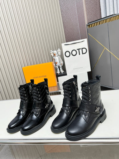 LV Citizen Flat Ranger Boot Glossy Black Calfskin