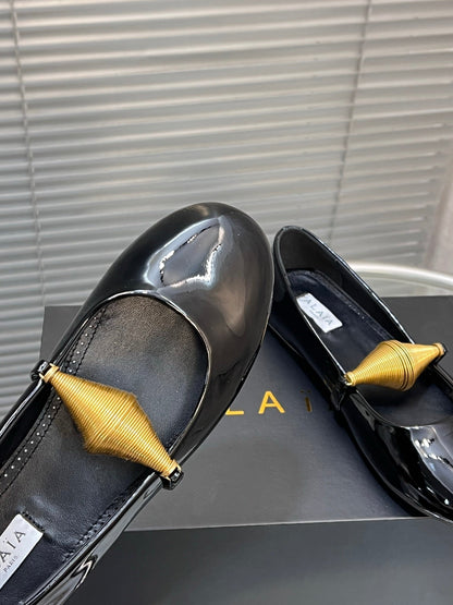Alaia 25 Jewel Patent Leather Ballet Flats Black Lambskin 300012