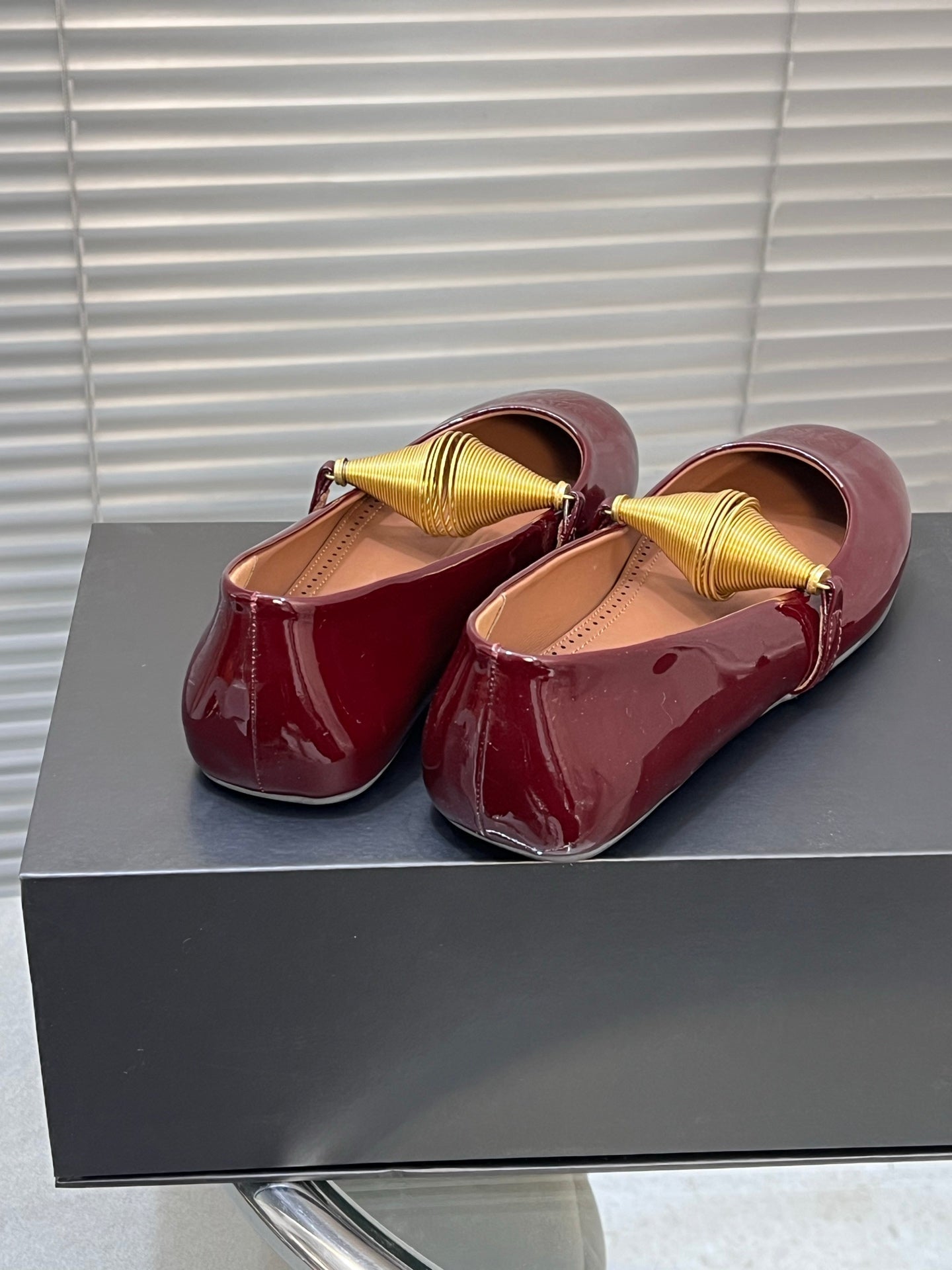 Alaia 25 Jewel Patent Leather Ballet Flats Ruby Red Lambskin 300013