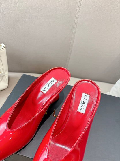 Alaia 25 Curve Wedge Mules Red Lambskin 293556