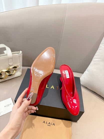Alaia 25 Curve Wedge Mules Red Lambskin 293556