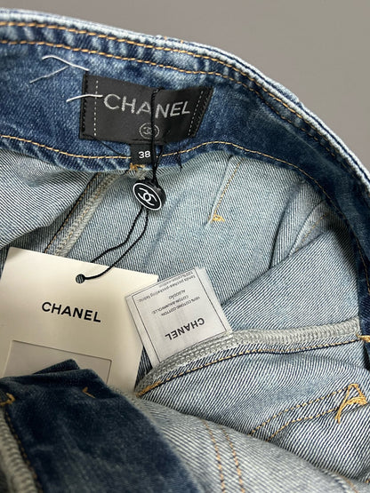 CC 25 Printed Blue White Washed Short Denim