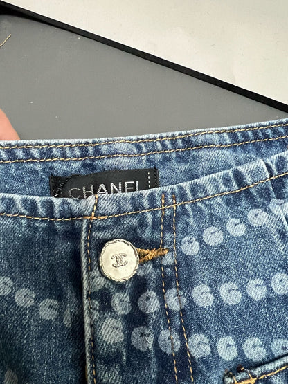 CC 25 Printed Blue White Washed Short Denim