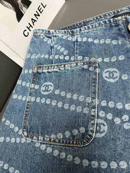 CC 25 Printed Blue White Washed Short Denim