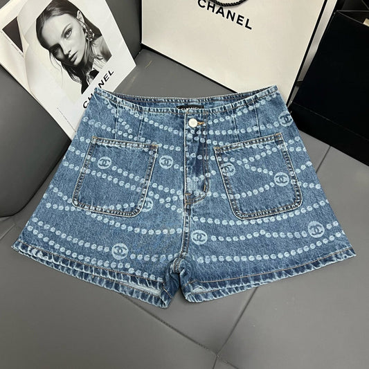 CC 25 Printed Blue White Washed Short Denim